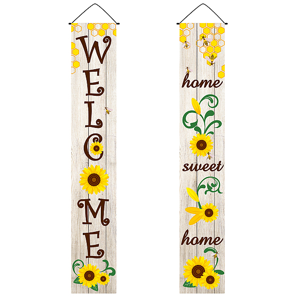 PandaHall Hanging Polyester Sign for Home Office Front Door Porch Welcome Decorations, Rectangle with Word Welcome Home, Sweet, Home...