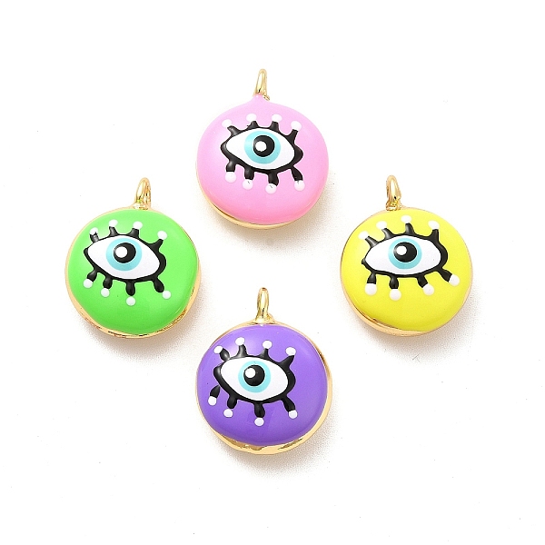 

PandaHall Brass Enamel Charms, Real 18K Gold Plated, Long-Lasting Plated, Flat Round with Evil Eye, Mixed Color, 19x15.5x8mm, Hole: 2mm..., Multicolor