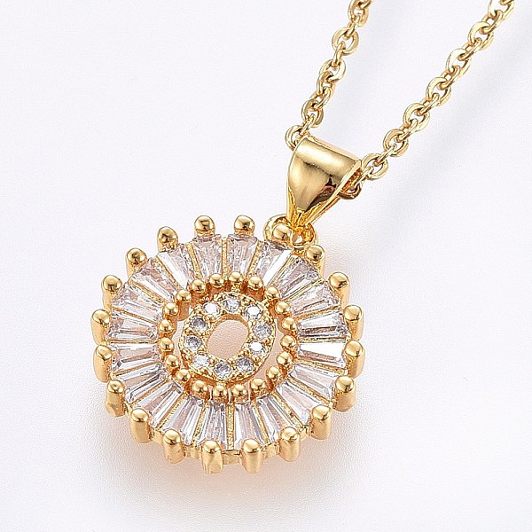 

PandaHall 304 Stainless Steel Initial Pendant Necklaces, with Cubic Zirconia, Flat Round with Letter, Golden, Letter.O, 17.71 inch(45cm)..., Clear
