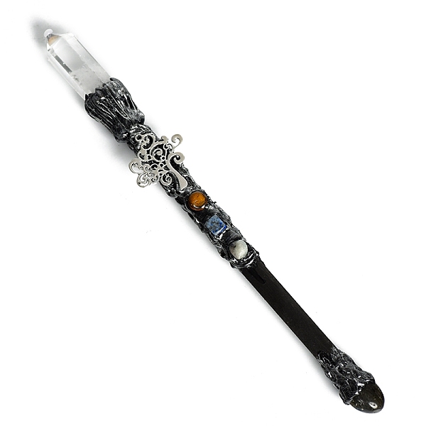 

PandaHall Natural Quartz Crystal & Obsidian Magic Wand, Cosplay Magic Wand, with Wood Wand, for Witches and Wizards, Tree, 290mm Wood Tree