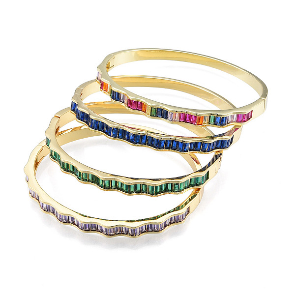 

PandaHall Cubic Zirconia Wave Hinged Bangle, Golden Brass Jewelry for Women, Nickel Free, Mixed Color, Inner Diameter: 1-7/8x2-3/8 inch..., Multicolor