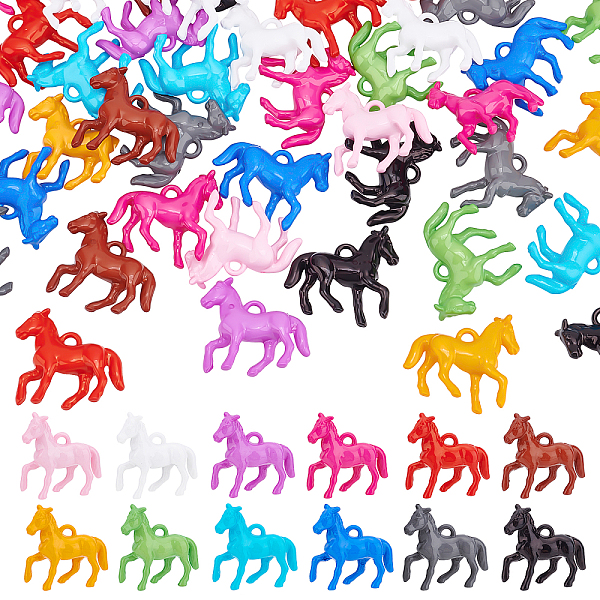 48pcs Opaque Acrylic Pendants 12 Colors Little Horse Animal Resin Charms Horsemanship Pendants Colorful Craft Beads for DIY Keychains Bracelet Necklace Jewelry Making