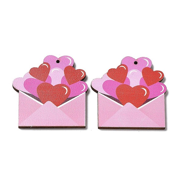 

PandaHall Single Face Printed Wood Pendants, Valentine's Day Charms, Envelope, 43x41x2.5mm, Hole: 1.6mm Wood Envelope