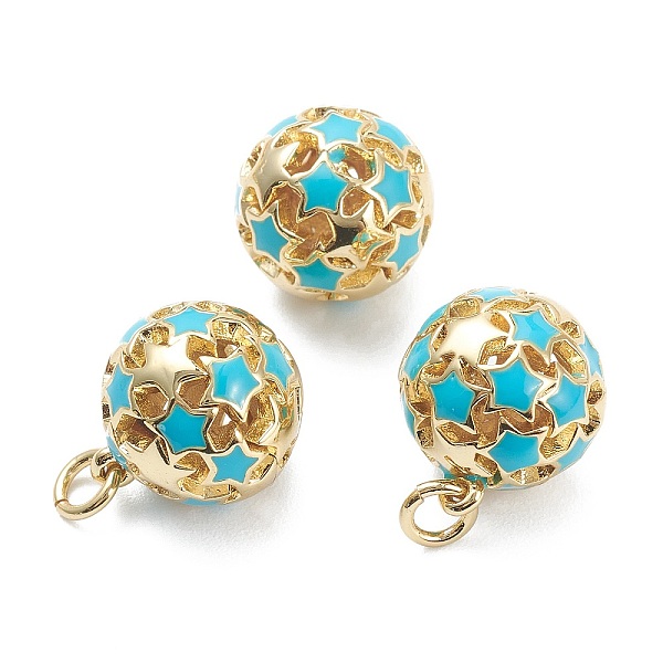 

PandaHall Brass Enamel Charms, with Jump Ring, Real 18K Gold Plated, Long-Lasting Plated, Round with Star, Deep Sky Blue, 14.5x12.5mm, Jump...