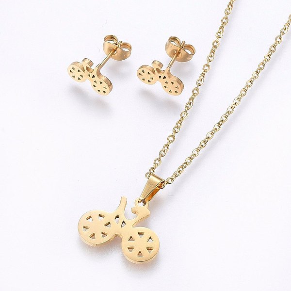 

PandaHall 304 Stainless Steel Jewelry Sets, Stud Earrings and Pendant Necklaces, Bike, Golden, Necklace: 17.7 inch(45cm), Stud Earrings...