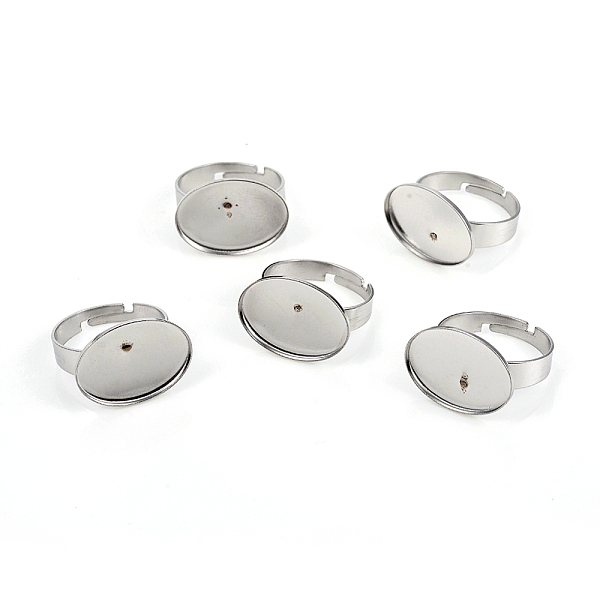 

PandaHall Adjustable 201 Stainless Steel Finger Rings Components, Pad Ring Base Findings, Oval, Stainless Steel Color, Tray: 18.5x13.5mm...
