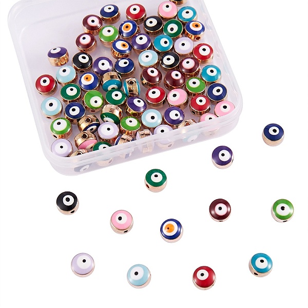 

PandaHall 72Pcs 12 Colors Alloy Enamel Beads, Column with Evil Eye, Mixed Color, 8x6~7mm, Hole: 1mm, 6pcs/color Alloy+Enamel Column..., Multicolor