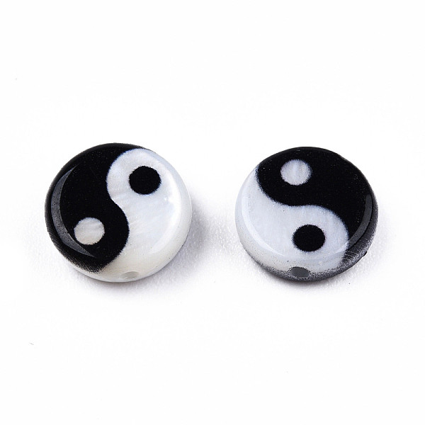

PandaHall Natural Freshwater Shell Printed Beads, Yin Yang Pattern, Black, White, 8x2.5mm, Hole: 0.9mm Freshwater Shell Flat Round White
