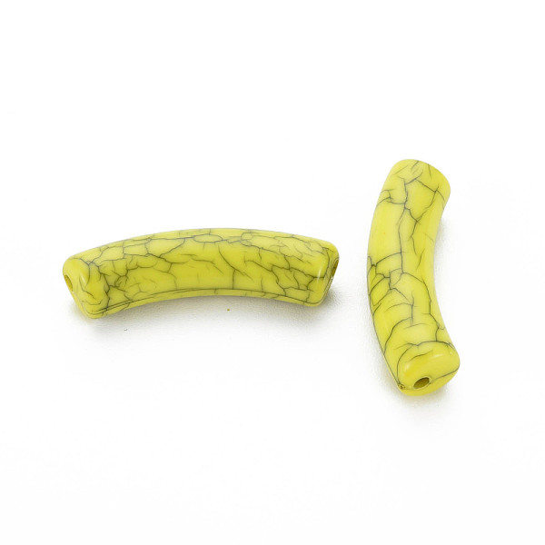 

PandaHall Opaque Crackle Acrylic Beads, Curved Tube, Yellow, 32x10x8mm, Hole: 1.8mm, about 330pcs/500g Acrylic Tube Yellow
