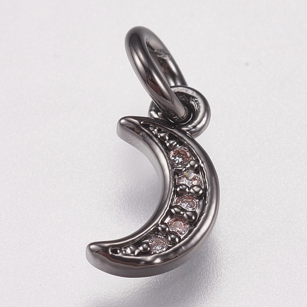 

PandaHall Brass Micro Pave Cubic Zirconia Charms, Moon, Gunmetal, 9x5x1mm, Hole: 3.5mm Brass+Cubic Zirconia Moon Clear