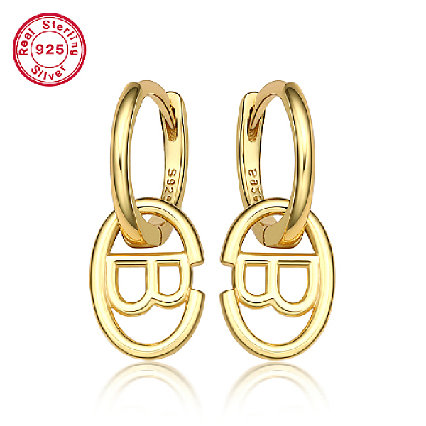 

PandaHall Real 18K Gold Plated 925 Sterling Silver Hoop Earrings, Initial Letter Drop Earrings, with S925 Stamp, Letter B, 20x8.5mm Sterling...