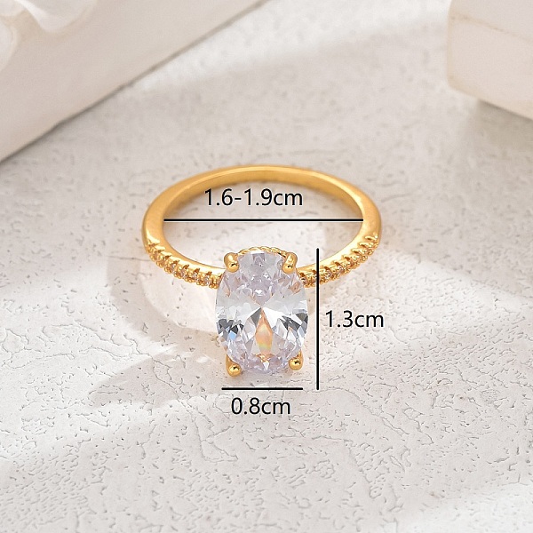 

PandaHall Elegant European and American Copper Zircon Oval Dove Egg Ring. Brass