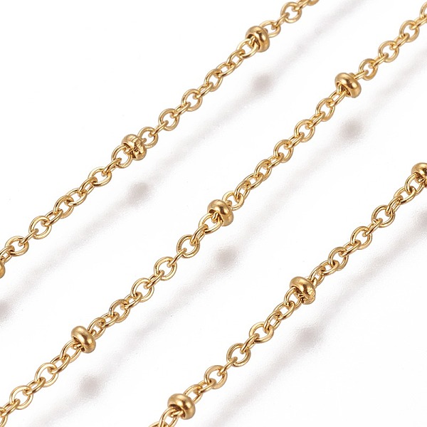 

PandaHall 304 Stainless Steel Cable Chains, Satellite Chains, with Rondelle Beads, with Spool, Soldered, Golden, Link: 2x1.7x0.4mm, Beads...