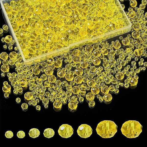 

PandaHall 8 Strands 4 Style Transparent Glass Beads Strands, Faceted, Rondelle, Yellow, 3~8x2~6mm, Hole: 0.4~1mm, about 65~155pcs/strand...
