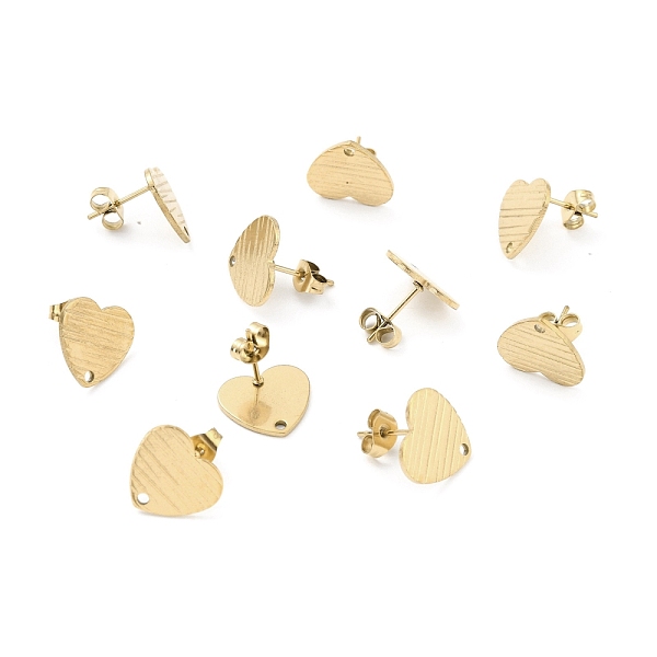 

PandaHall Ion Plating(IP) 304 Stainless Steel Stud Earring Findings, with Ear Nuts, Textured Heart, Real 18K Gold Plated, 12x13mm, Hole...