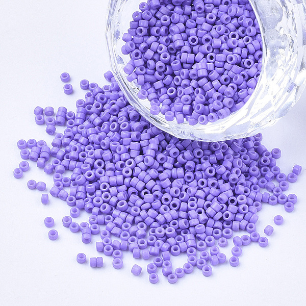 

PandaHall Baking Paint Cylinder Seed Beads, Uniform Size, Lilac, 1.5~2x1~2mm, Hole: 0.8mm, about 4000pcs/bag, about 50g/bag Glass Purple
