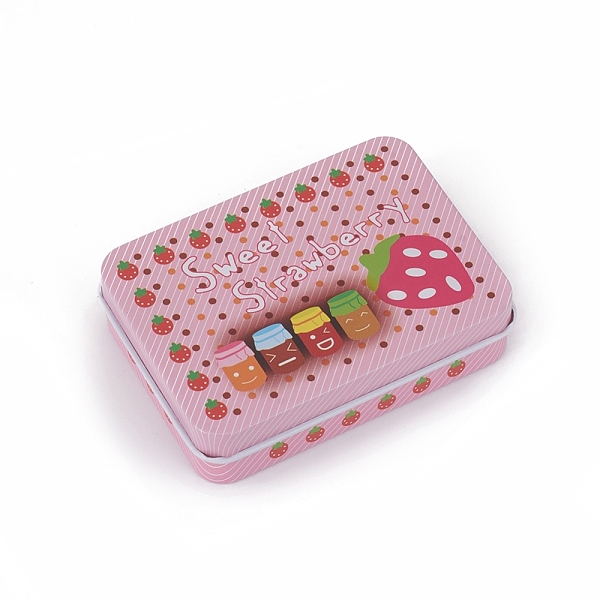 

PandaHall Tinplate Storage Box, Jewelry Box, for DIY Candles, Dry Storage, Spices, Tea, Candy, Party Favors, Rectangle with Sweet Strawberry..., Pink