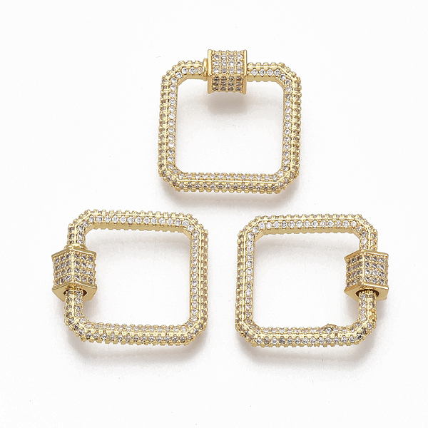 

PandaHall Brass Micro Pave Clear Cubic Zirconia Screw Carabiner Lock Charms, for Necklaces Making, Square, Golden, 21x22.5x3mm, Screw...