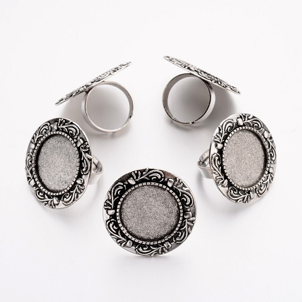 

PandaHall Vintage Adjustable Iron Finger Ring Components Alloy Cabochon Bezel Settings, Cadmium Free & Lead Free, Antique Silver, Flat Round...