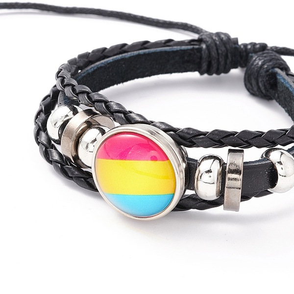 

PandaHall PU Leather Braided Cord Multi-strand Bracelet, Flat Round with Stripe Pattern Alloy Links and Beads Bracelet for Men Women...