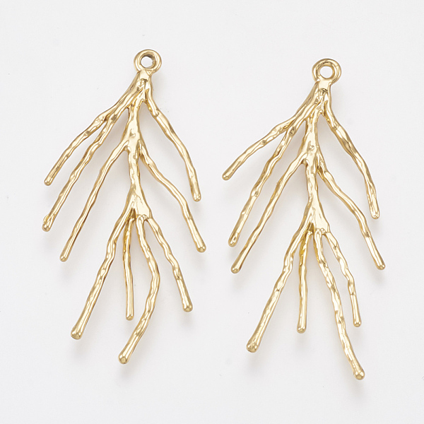 

PandaHall Brass Pendants, Branch, Real 18K Gold Plated, 32~38x14~17x1.5mm, Hole: 1.2mm Brass Branch