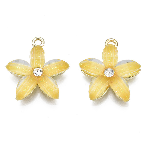 

PandaHall Alloy Pendants, with Resin and Rhinestone, Flower, Crystal, Light Gold, Gold, 21.5x18.5x5mm, Hole: 1.5mm Alloy+Resin Flower Gold