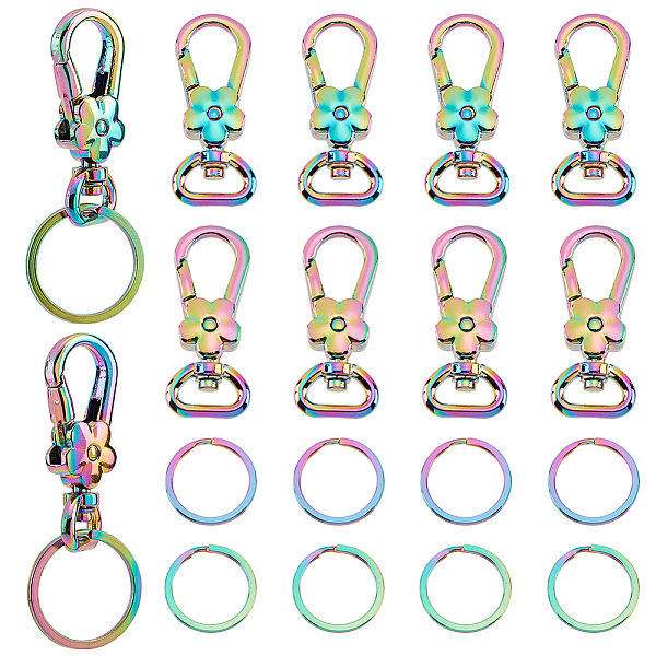 

PandaHall PH 20pcs Rainbow Swivel Clasps Set, 10pcs Alloy Trigger Snap Hooks Flower Lanyard Keychain Hook with 10pcs 1 Inch 304 Stainless...