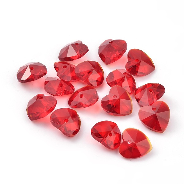 

PandaHall Romantic Valentines Ideas Glass Charms, Faceted Heart Charm, Red, 14x14x8mm, Hole: 1mm Glass Heart Red