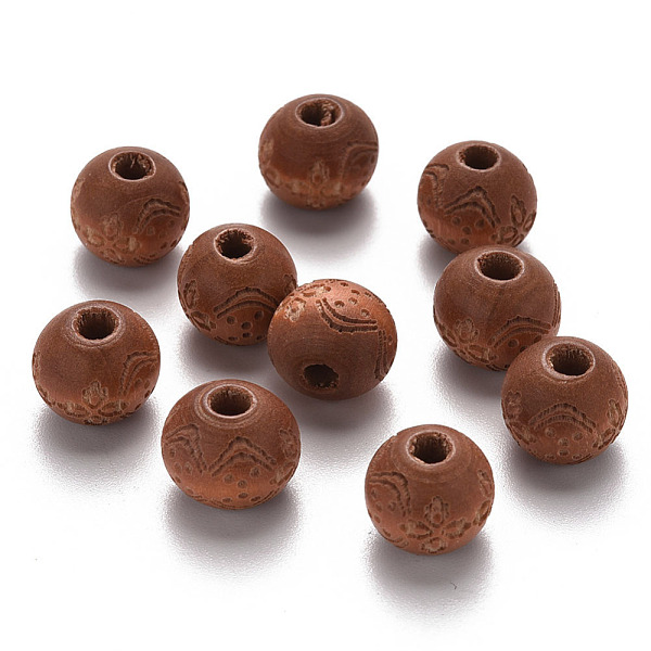 

PandaHall Painted Natural Wood Beads, Laser Engraved Pattern, Round with Flower Pattern, Peru, 10x9mm, Hole: 3mm Schima Wood Round Brown