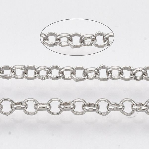 

PandaHall Soldered Brass Coated Iron Rolo Chains, Belcher Chain, with Spool, Platinum, 2.5x0.7mm, about 328.08 Feet(100m)/roll Iron