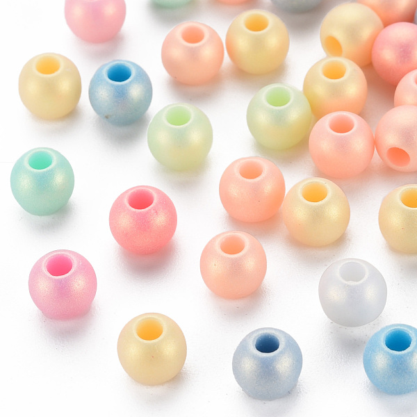

PandaHall Spray Painted Opaque Acrylic Beads, Frosted, Round, Mixed Color, 6x5mm, Hole: 2mm, about 4760pcs/500g Acrylic Round Multicolor