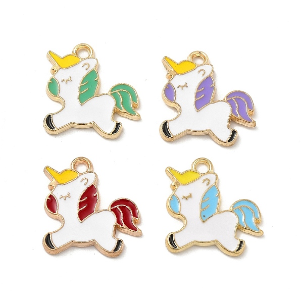 PandaHall Alloy Enamel Pendants, Unicorn Charm, Golden, Mixed Color, 18x17.3x1.5mm, Hole: 2mm Alloy+Enamel Unicorn Multicolor