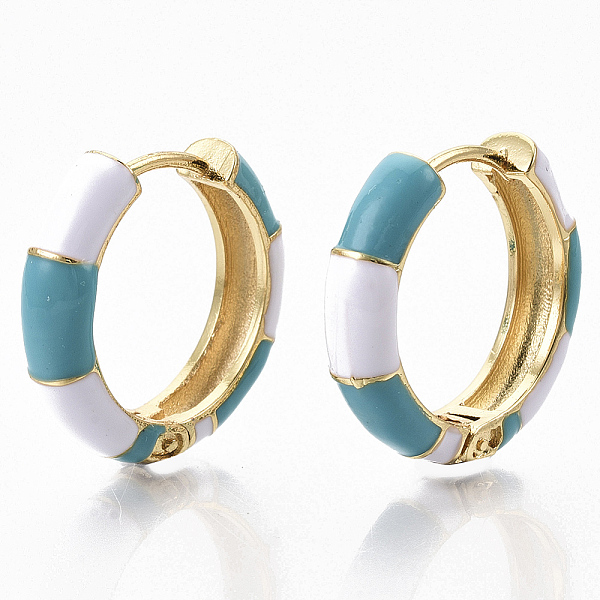 

PandaHall Brass Huggie Hoop Earrings, with Two Tone Enamel, Real 18K Gold Plated, Bamboo Shape, Dark Turquoise, 23x24x6mm, Pin: 1x1.5mm..., Cyan