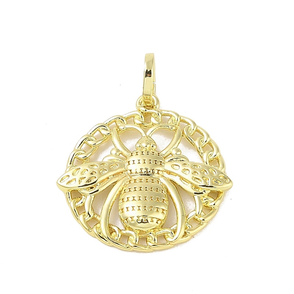 

PandaHall Brass Pendants, Flat Round with Bee, Real 18K Gold Plated, 31x30x3.7mm, Hole: 8x5mm Brass Bees