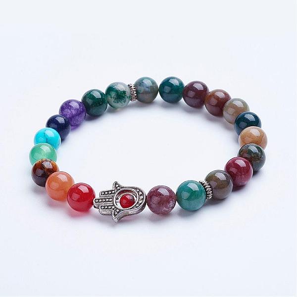 

PandaHall Natural Indian Agate Beaded Stretch Bracelets, with Alloy Spacer Beads, Hamsa Hand/Hand of Fatima/Hand of Miriam, 1-3/4 inch(45mm)...