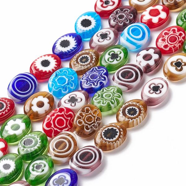 

PandaHall Handmade Millefiori Glass Lampwork Beads Strands, Oval, Colorful, 13.5x9.5~10x3.5~4mm, Hole: 1mm, about 27pcs/strand, 14.17~14.37...