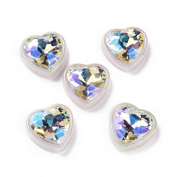 PandaHall Rainbow Iridescent Plating Acrylic Cabochons, Glitter Cabochons, Heart, White, 22x22x8mm Acrylic Heart White