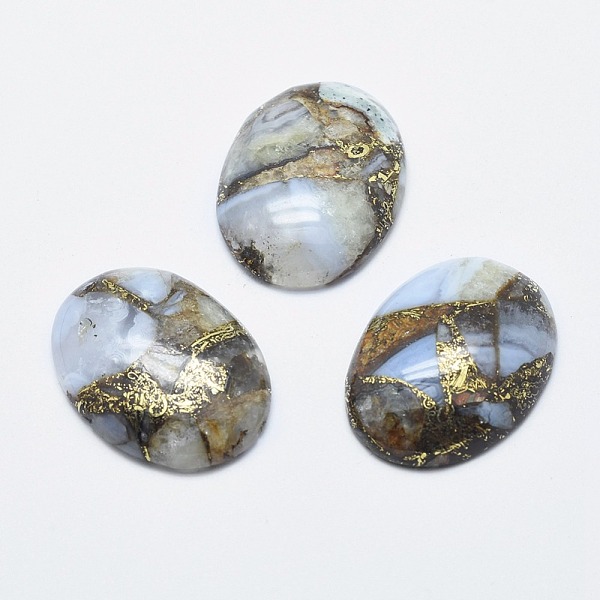 

PandaHall Chalcedony Cabochons, with Gold Line, Flat Oval, 30x22x6mm Chalcedony Oval