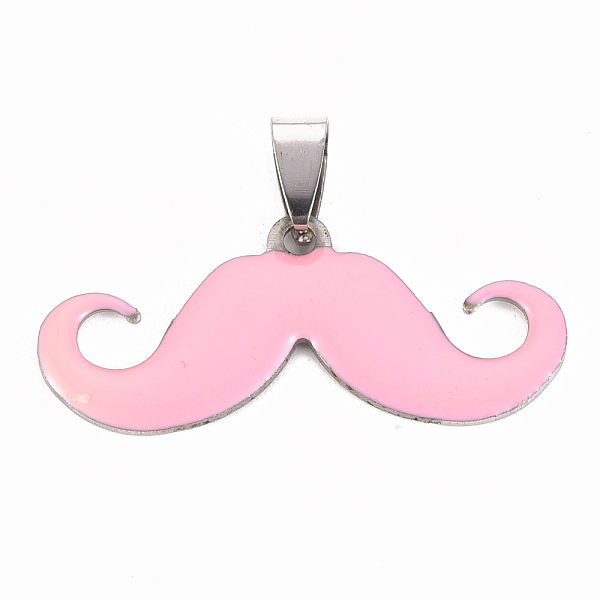 

PandaHall 201 Stainless Steel Enamel Pendants, Museache, Pink, 16.5~17.5x39.5~40.5x2mm, Hole: 8x4mm Stainless Steel+Enamel Mustache Pink
