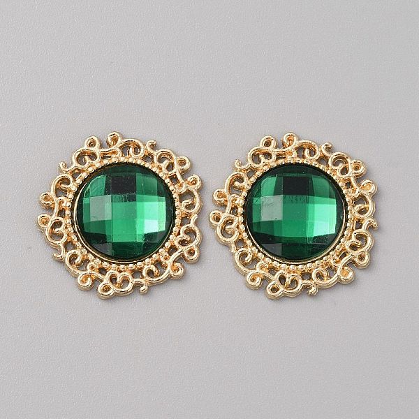 

PandaHall Glass Cabochons, with Light Gold Tone Alloy Finding, Flower, Sea Green, 24~24.5x5~7mm Glass Flower