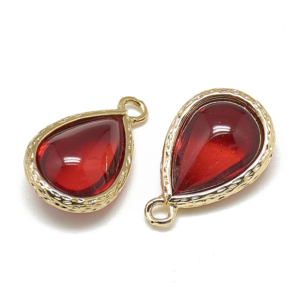 

PandaHall Glass Pendants, with Golden Tone Brass Findings, teardrop, Dark Red, 18.5x12.5x7mm, Hole: 1.5mm Brass+Glass Teardrop Red