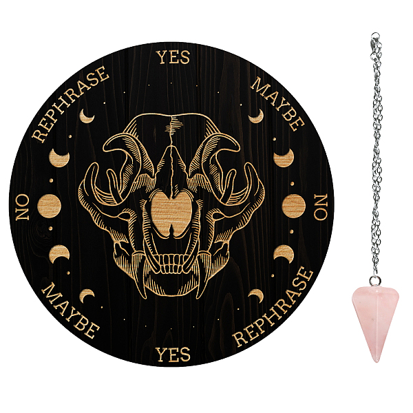 PandaHall AHADEMAKER 1Pc Wood Pendulum Board, 1Pc 304 Stainless Steel Cable Chain Necklaces, 1Pc Natural Rose Quartz Stone Pendants, for...
