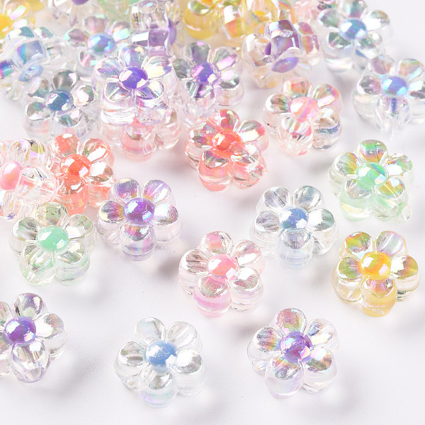 

PandaHall Transparent Acrylic Beads, Bead in Bead, AB Color, Flower, Mixed Color, 12x12.5x6mm, Hole: 2.5mm, about 893pcs/500g Acrylic Flower..., Multicolor