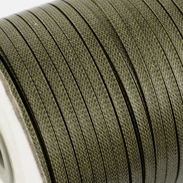 

PandaHall Korean Waxed Polyester Cord, Dark Olive Green, 4x1mm, about 93yards/roll Waxed Polyester Cord Flat Green