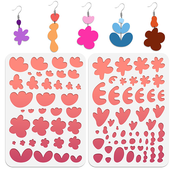 

PandaHall 2Pcs 2 Style PET Plastic Earring Handwork Template, Card Leather Cutting Stencils, Flower, 29.7x21cm, 1pc/style PET Flower