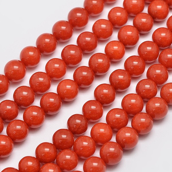 

PandaHall Natural Malaysia Jade Beads Strands, Round, Dyed, Orange Red, 8mm, Hole: 1mm, about 48pcs/strand, 15 inch Malaysia Jade Round Red