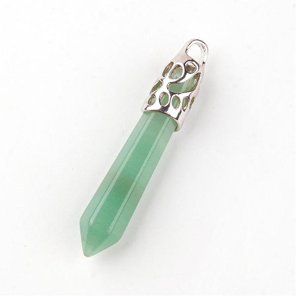 

PandaHall Natural Aventurine Big Pendants, with Alloy Findings, Platinum, 60~70x11x11mm, Hole: 4mm Green Aventurine Others
