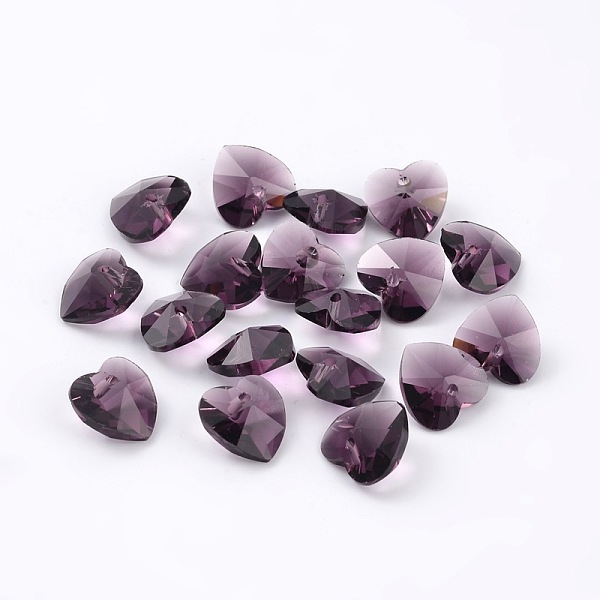 

PandaHall Romantic Valentines Ideas Glass Charms, Faceted Heart Charm, Purple, 14x14x8mm, Hole: 1mm Glass Heart Purple