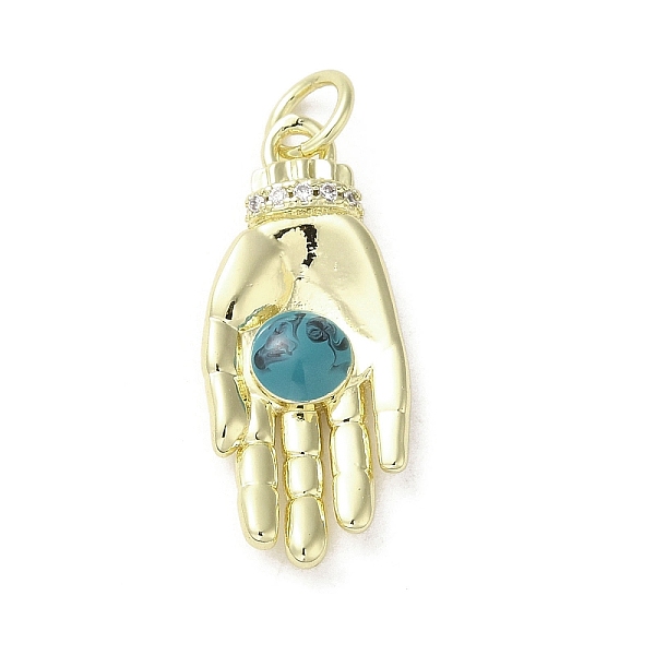 

PandaHall Brass Micro Pave Cubic Zirconia Pendants, with Enamel, with Jump Ring, Real 18K Gold Plated, Palm, Turquoise, 26.5x11x4.5mm, Hole..., Green