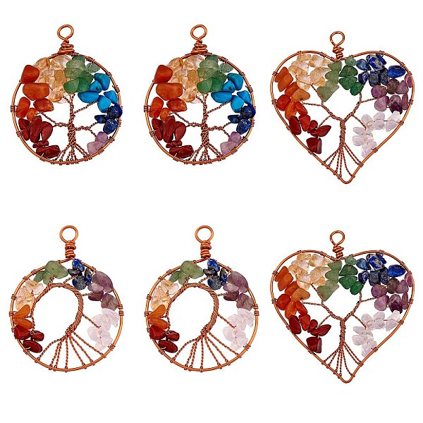 

PandaHall 6Pcs 3 Styles Natural Gmestone Copper Wire Big Pendants, Natural Amethyst & Green Aventurine & Citrine & Lapis Lazuli & Red Jasper...
